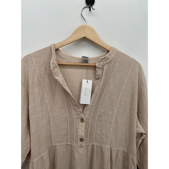 Blanco Womens Cream Cotton Boho Mini Dress Size XXL Lagenlook Coastal 1/2 Sleeve - Picture 6 of 9